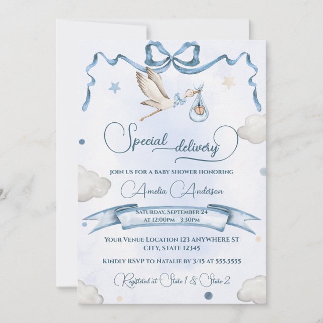 Stork - Speciell leveransklippare för babyskor Inbjudningar (Framsida)