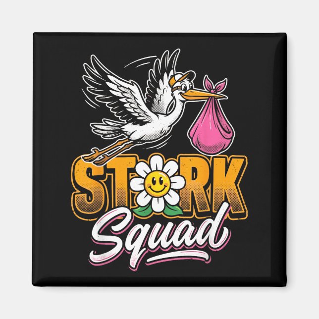 Stork Squad Graviditetsannonsering Bebis Magnet (Framsidan)
