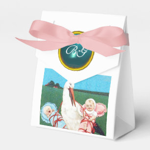 STORK TWIN BABY SHOWER BLUE GEM STONE MONOGRAM PRESENTASKAR