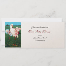 STORK TWIN BABY SHOWER , champagne metallic Inbjudningar
