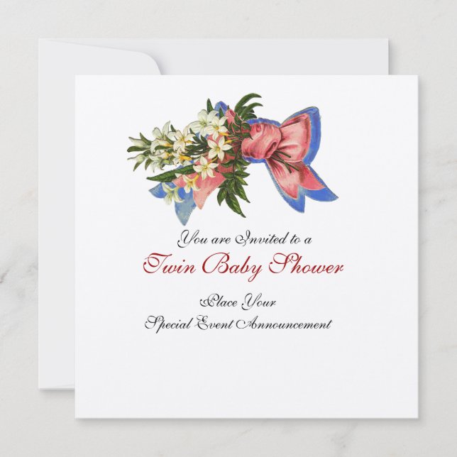 STORK TWIN BABY SHOWER , champagne metallic Inbjudningar (Framsida)