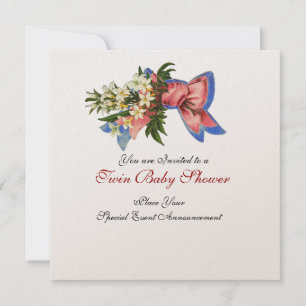 STORK TWIN BABY SHOWER , champagne metallic Inbjudningar