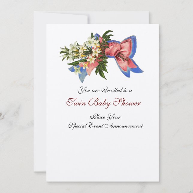 STORK TWIN BABY SHOWER , champagne metallic Inbjudningar (Framsida)
