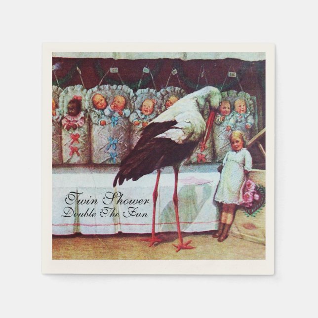 STORK TWIN BABY SHOWER PAPPERSSERVETT (Framsidan)