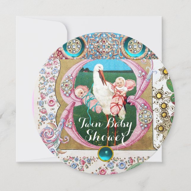 STORK TWIN FLICKA SHOWER,BLOMMIGT GEMSTONES INBJUDNINGAR (Framsida)