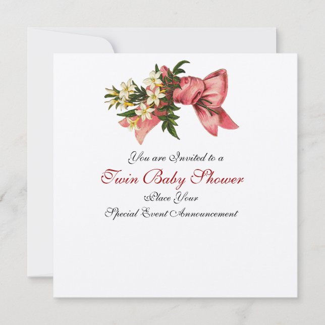 STORK TWIN FLICKA SHOWER , champagnemetall Inbjudningar (Framsida)