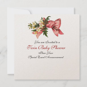 STORK TWIN FLICKA SHOWER , champagnemetall Inbjudningar