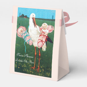 STORK TWIN FLICKA SHOWER ROSA GEM MONOGRAM PRESENTASKAR