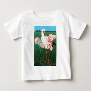 STORK TWIN GIRL BABY SHOWER, Rosa White Tee Shirt