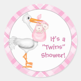 Stork & Twin Girls Baby Shower Runt Klistermärke