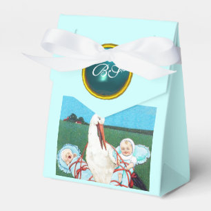 STORK TWIN POJKE SHOWER BLUE GEM STONE MONOGRAM PRESENTASKAR