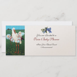 STORK TWIN POJKE SHOWER Champagne Metallic Inbjudningar