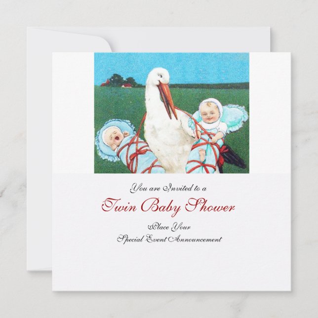 STORK TWIN POJKE SHOWER,tårblått Inbjudningar (Framsida)