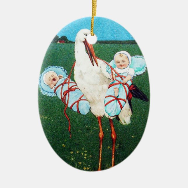 STORK TWIN POJKE SHOWER,tårblått Julgransprydnad Keramik (Framsidan)