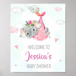 Stork välkommen party-skylt Flickelelefant poster