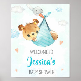 Stork välkommen party-skylt Pojbjörn party poster