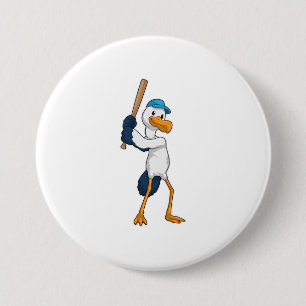 Stork vid Baseball med Baseball fladdermus Knapp