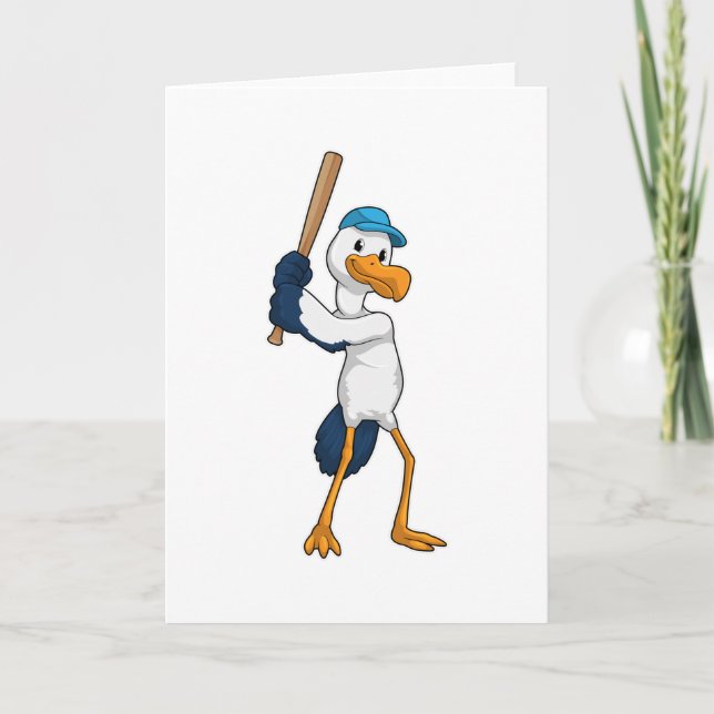 Stork vid Baseball med Baseball fladdermus Kort (Framsida)