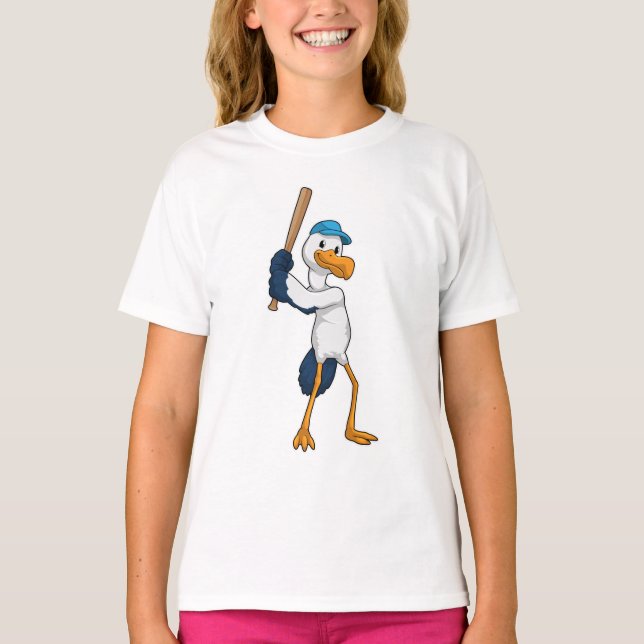 Stork vid Baseball med Baseball fladdermus T Shirt (Framsida)