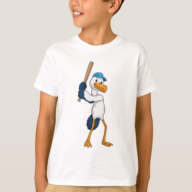 Stork vid Baseball med Baseball fladdermus T Shirt (Framsida)