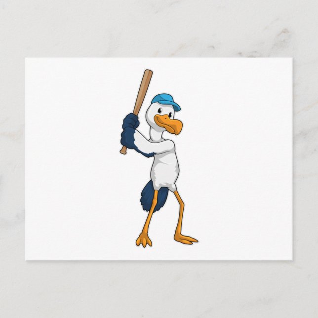 Stork vid Baseball med Baseball fladdermus Vykort (Framsida)