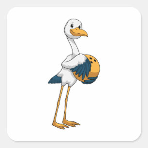 Stork vid Bowling med Bowling ball Fyrkantigt Klistermärke