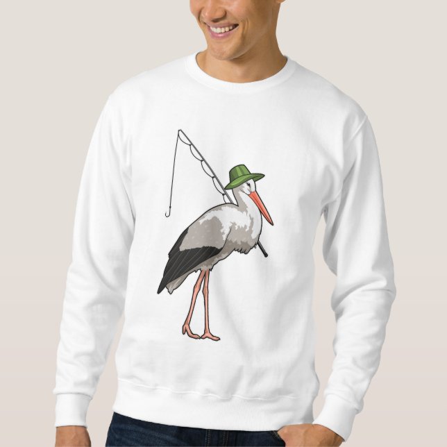 Stork vid fiske med fiskstång lång ärmad tröja (Framsida)