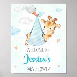 Stork Welcome party Sign Boy giraffe party poster