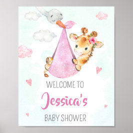 Stork Welcome party Sign Girl giraffe party poster