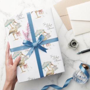 Stork Wildblommor Ribbon Baby Shower Presentpapper