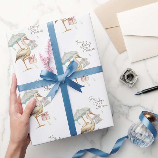 Stork Wildblommor Ribbon Baby Shower Presentpapper (Gifting)