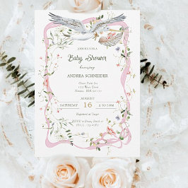 Stork Wildblomribbon och Bow Baby Shower Inbjudningar