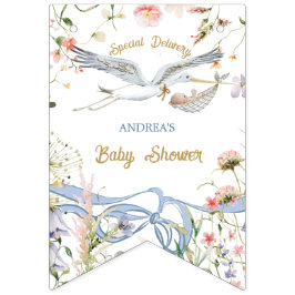 Stork Wildblomribbon och Bow Baby Shower Vimplar