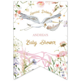 Stork Wildblomribbon och Bow Baby Shower Vimplar