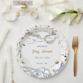 Stork Wildflower Ribbon Baby Shower Paper