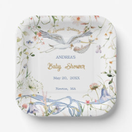 Stork Wildflower Ribbon Baby Shower Paper