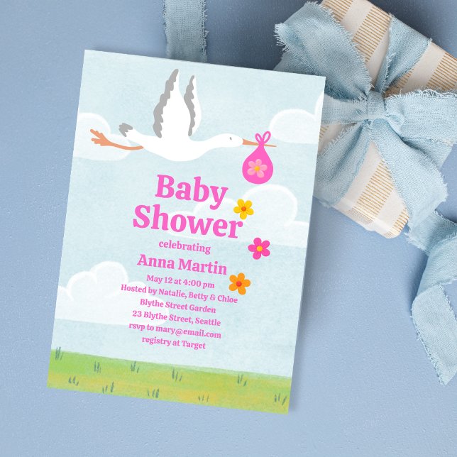 Storkar & Blommor Baby Shower Inbjudan (Skapare uppladdad)