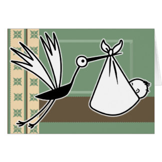 Storken kommer med babyen hälsningskort