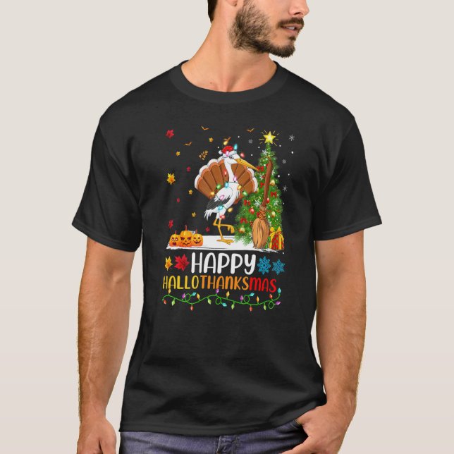 Storkfågel   Glad Stork Hellothanksmas T Shirt (Framsida)