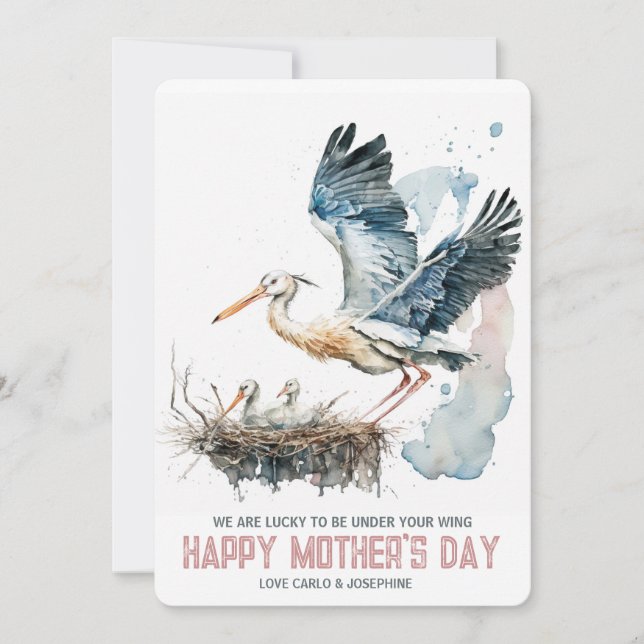 Storkmammas bo Två ungar Morsdagskort Anteckningskort (Framsida)
