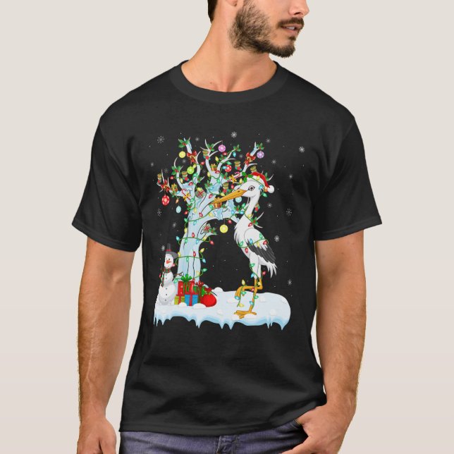 Storks Bird Julafton Träd Lighting Santa Hat Stork T Shirt (Framsida)