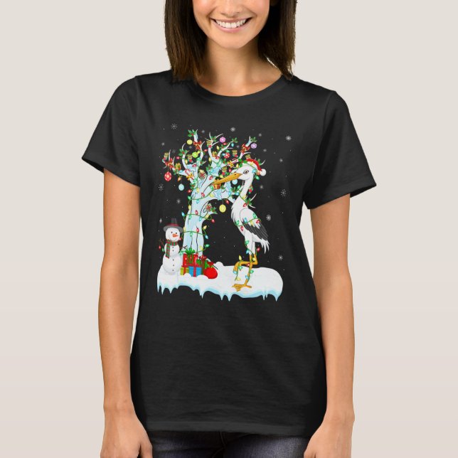 Storks Bird Julafton Träd Lighting Santa Hat Stork T Shirt (Framsida)