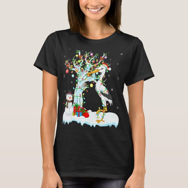 Storks Bird Julafton Träd Lighting Santa Hat Stork T Shirt (Framsida)