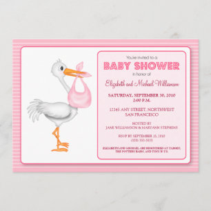 Storks inbjudan för ankomstbaby shower (rosor)