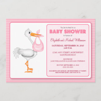 Storks inbjudan för ankomstbaby shower (rosor)
