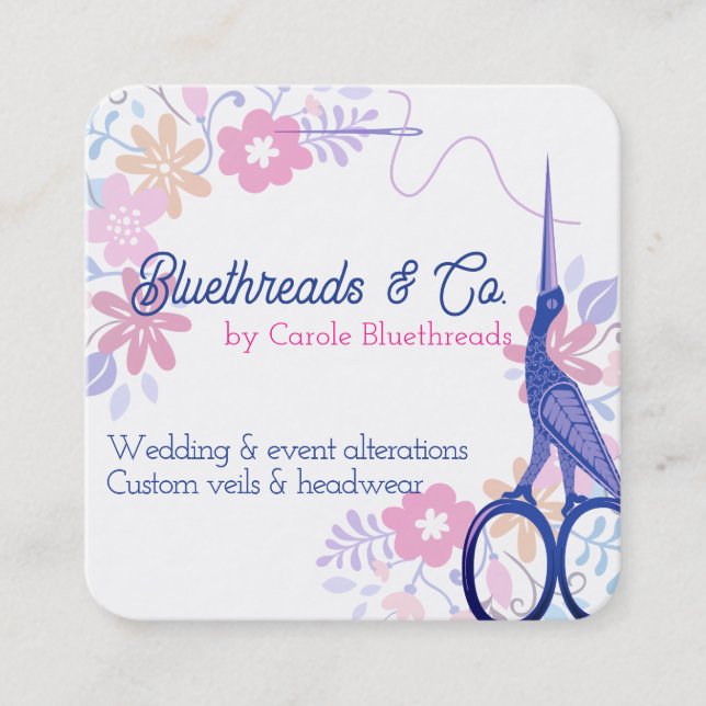 Storksaxar som syr sjöspänningsändringar quilt fyrkantigt visitkort (Framsida)