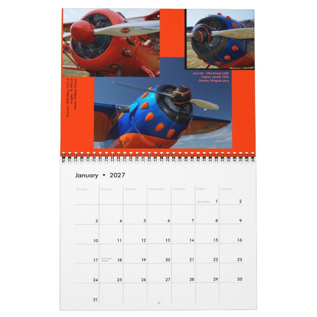 Storlek 2014 om antika luftfartygsmotorer kalender (Jan 2027)