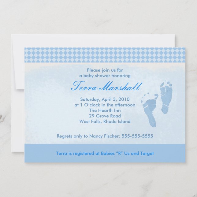 Storlek inbjudan till Baby Feet Blue Baby Shower:  (Framsida)