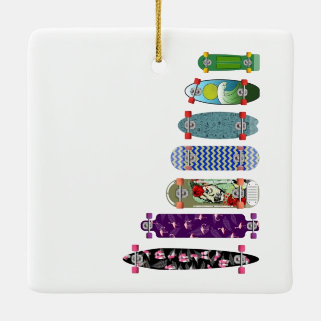 Storlek jämförelse av skateboard julgransprydnad keramik (Baksida)