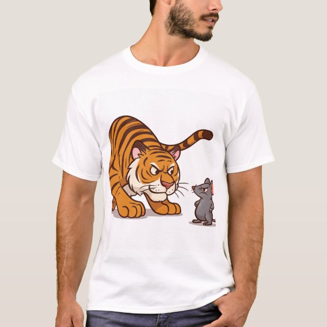 "Storlek Skrämmer mig inte - mus mot tigervisning" T Shirt (Framsida)